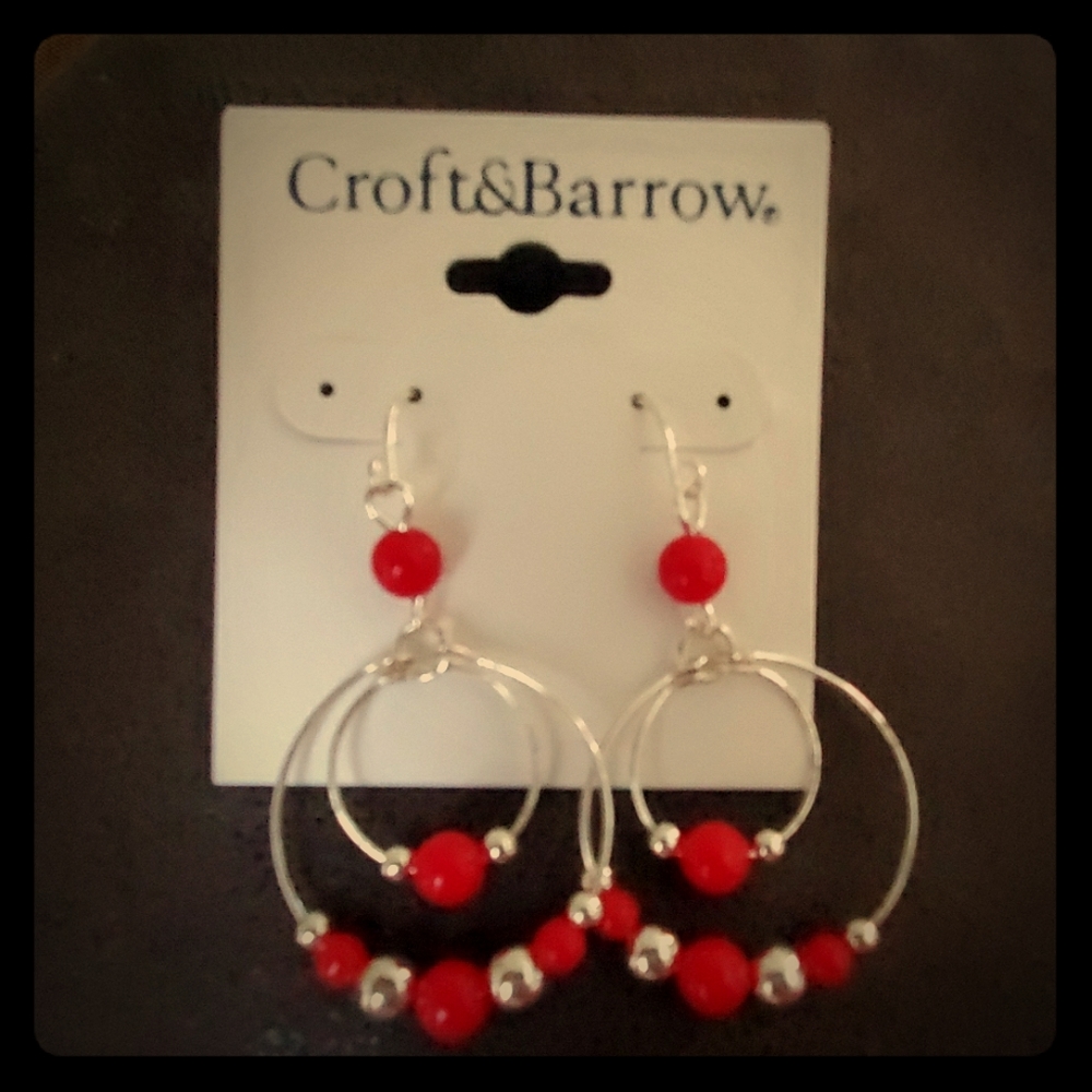 Red and Silver loop earrings